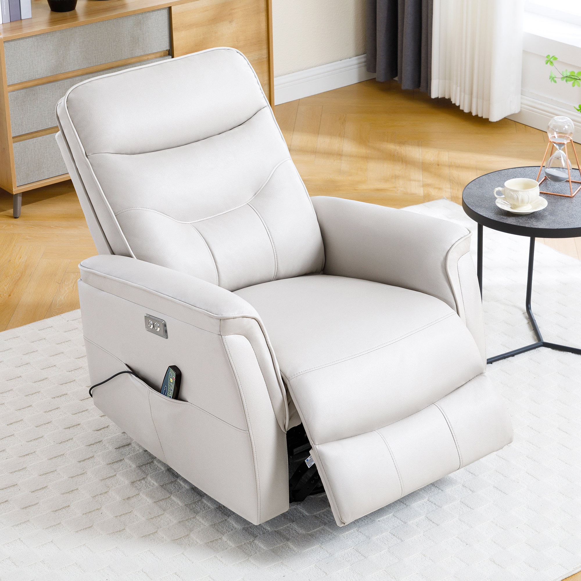 Latitude Run® Massage & Heat Vegan Leather Manual Swivel Recliner